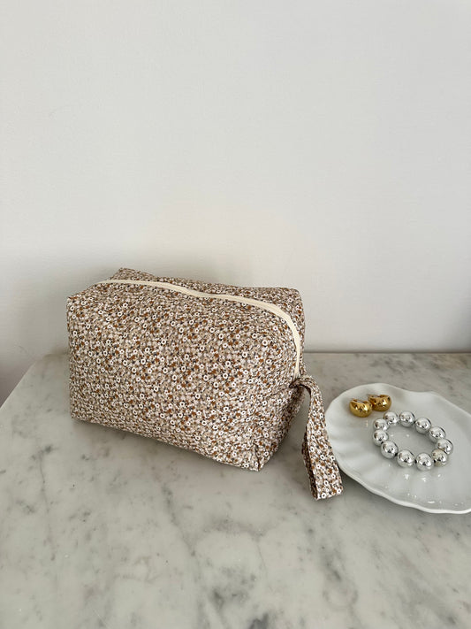 Beauty-case XL con laccio - micro fiorellini beige